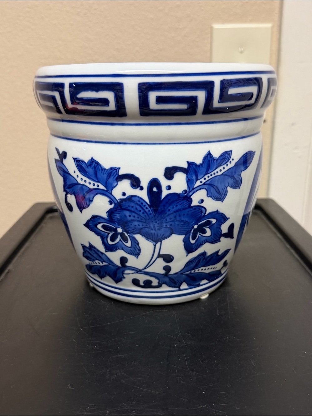 Blue and White Floral Ceramic Planter